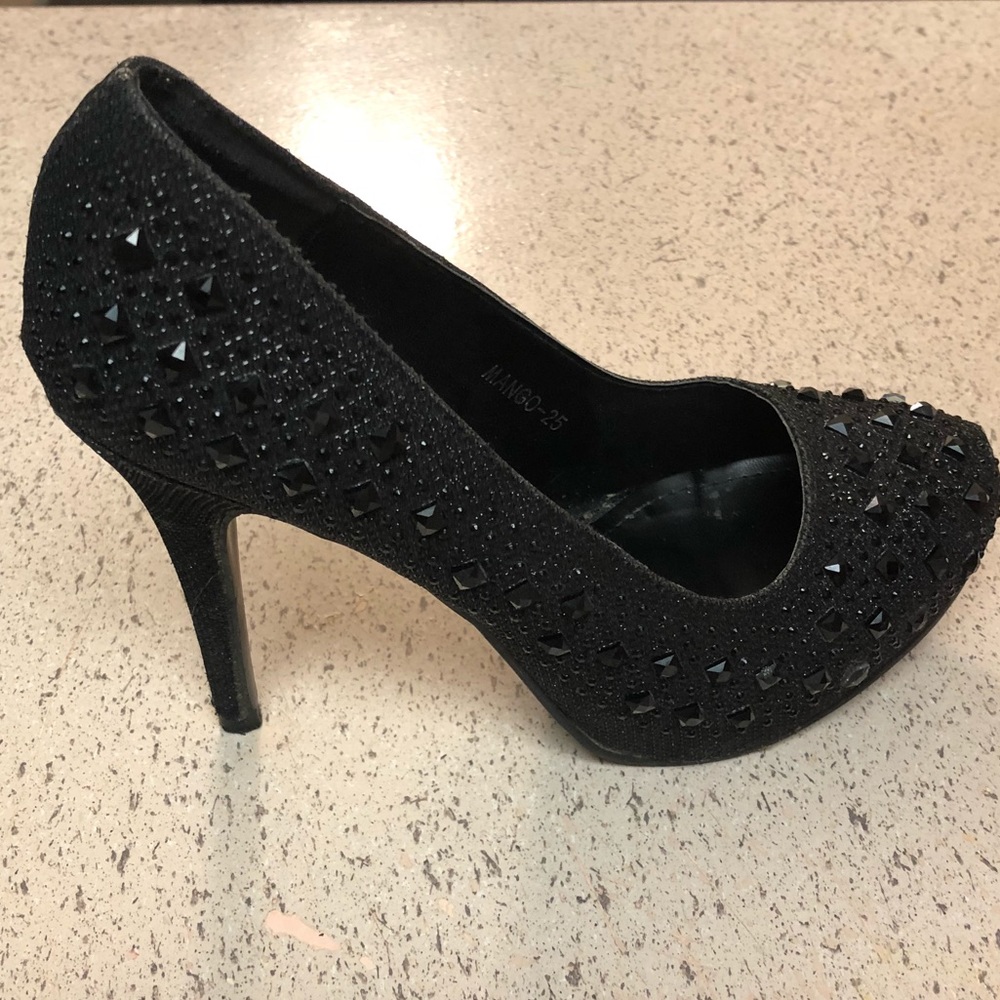 Top moda black Rhinestone Studded Stiletto Heels